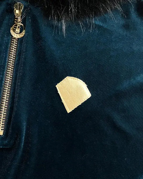 Velvet Fuzzy Trim Hooded Mini Dress Long Sleeve Zipper Design Sweatshirt Pullover Casual Dress green