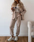 Shawl Collar Long Sleeve Blazer and Drawstring Pants Set Light Khaki