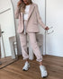 Shawl Collar Long Sleeve Blazer and Drawstring Pants Set Light Khaki