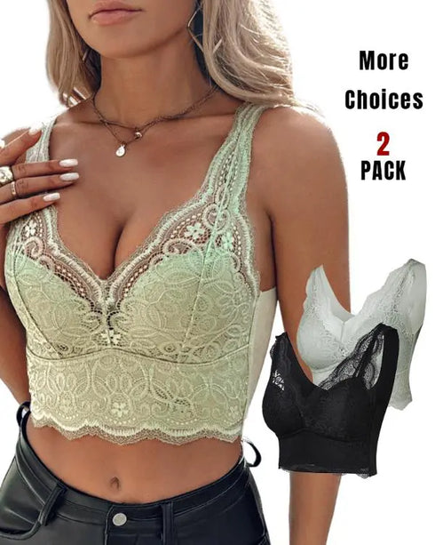 2-Pack Lace Scallop Trim Lace Bralette V-Neck Camisoles style3