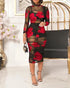 3 Pieces Outfit Leopard Print Mock Neck Long Sleeve Zipper Back Ruched Sheer Bodycon Dress with Adjustable Spaghetti Straps Crop Cami Top and High Waist Shorts Set red