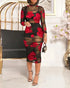 3 Pieces Outfit Leopard Print Mock Neck Long Sleeve Zipper Back Ruched Sheer Bodycon Dress with Adjustable Spaghetti Straps Crop Cami Top and High Waist Shorts Set red
