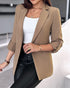 Notched Collar Roll Up Sleeve Blazer Coat Light Coffee