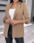 Notched Collar Roll Up Sleeve Blazer Coat Light Coffee
