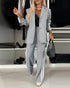 2 Pieces Outfit Notched Collar Single Breasted Pockets Design Coat and Elastic Waist Seam Front Wide Leg Pants Set Casual Contrast Side Striped Blazer Set light gray