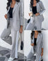 2 Pieces Outfit Notched Collar Single Breasted Pockets Design Coat and Elastic Waist Seam Front Wide Leg Pants Set Casual Contrast Side Striped Blazer Set light gray