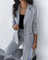 2 Pieces Outfit Notched Collar Single Breasted Pockets Design Coat and Elastic Waist Seam Front Wide Leg Pants Set Casual Contrast Side Striped Blazer Set light gray