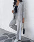 2 Pieces Outfit Notched Collar Single Breasted Pockets Design Coat and Elastic Waist Seam Front Wide Leg Pants Set Casual Contrast Side Striped Blazer Set light gray