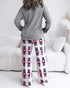 2 Pieces Outfit Letter and Heart Print Long Sleeve Top and Casual Plaid Pnats Sets with Pocket gray