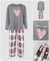 2 Pieces Outfit Letter and Heart Print Long Sleeve Top and Casual Plaid Pnats Sets with Pocket gray