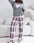 2 Pieces Outfit Letter and Heart Print Long Sleeve Top and Casual Plaid Pnats Sets with Pocket gray