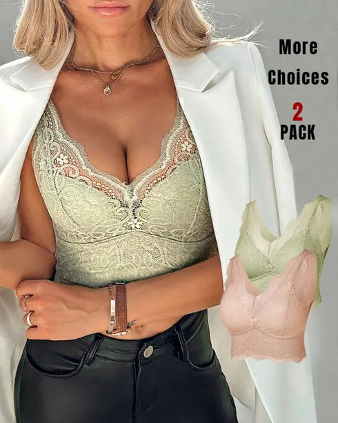 2-Pack Lace Scallop Trim Lace Bralette V-Neck Camisoles style4