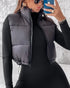 Stand Collar Zip Up Lightweight Cropped Puffer Vest Sleeveless Drawstring Hem Padded Coat black