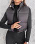 Stand Collar Zip Up Lightweight Cropped Puffer Vest Sleeveless Drawstring Hem Padded Coat black