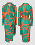 Abstract Print Turn-down Collar Tied Detail Ruched Dress Casual Wrap Front Vacation Dress green