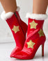 Christmas Fuzzy Detail Star Heart Pattern Lined Ankle Boots red