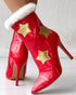 Christmas Fuzzy Detail Star Heart Pattern Lined Ankle Boots red