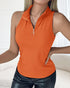 Ribbed O-Neck Slim Fit Zipper Thick Strap Mental O-ring Cinch Waist Tank Casual Top orange