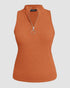 Ribbed O-Neck Slim Fit Zipper Thick Strap Mental O-ring Cinch Waist Tank Casual Top orange