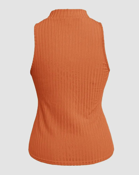 Ribbed O-Neck Slim Fit Zipper Thick Strap Mental O-ring Cinch Waist Tank Casual Top orange