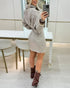 2 Pieces Outfit High Neck Batwing Sleeve Loose Top and Elastic Waist Slim Fit Skirt Set Casual Ribbed Set gray