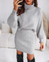2 Pieces Outfit High Neck Batwing Sleeve Loose Top and Elastic Waist Slim Fit Skirt Set Casual Ribbed Set gray