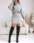 2 Pieces Outfit High Neck Batwing Sleeve Loose Top and Elastic Waist Slim Fit Skirt Set Casual Ribbed Set gray