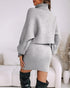 2 Pieces Outfit High Neck Batwing Sleeve Loose Top and Elastic Waist Slim Fit Skirt Set Casual Ribbed Set gray