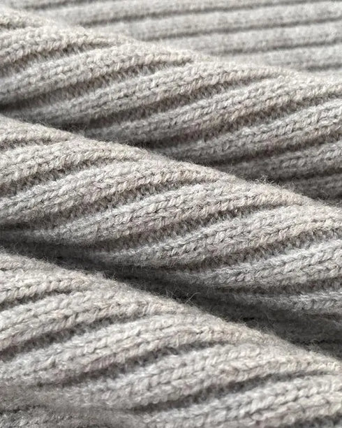 2 Pieces Outfit High Neck Batwing Sleeve Loose Top and Elastic Waist Slim Fit Skirt Set Casual Ribbed Set gray