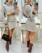 2 Pieces Outfit High Neck Batwing Sleeve Loose Top and Elastic Waist Slim Fit Skirt Set Casual Ribbed Set gray