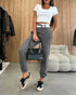 Stretchy Waist Pocket Design Cuffed Sweatpants gray