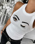Eyelash Print Casual Tank Top white
