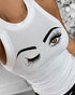 Eyelash Print Casual Tank Top white