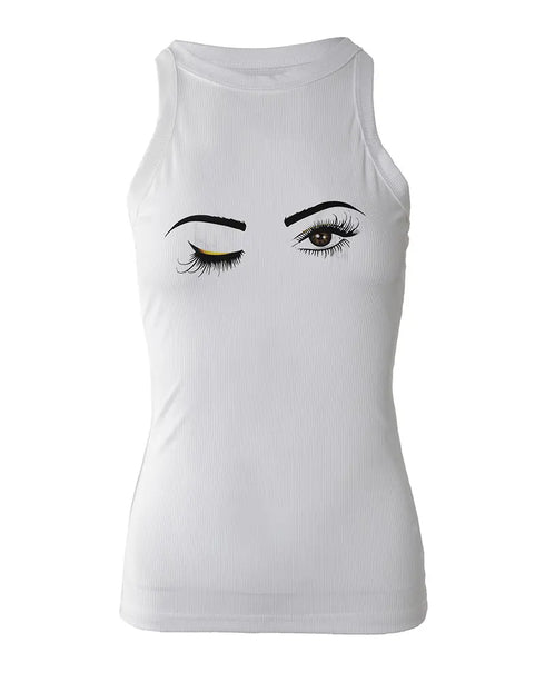 Eyelash Print Casual Tank Top white