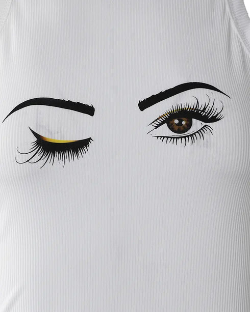Eyelash Print Casual Tank Top white