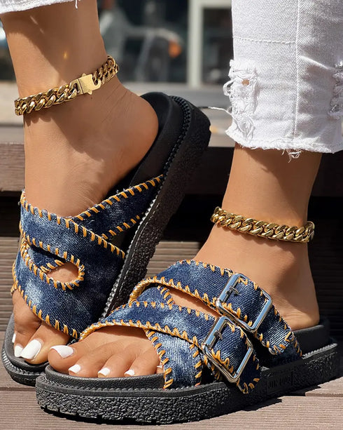 Cowboy Wrap Around Thick Bottom Slippers black