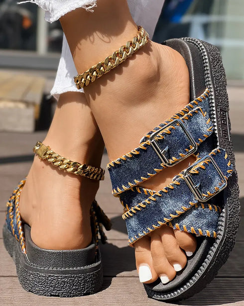 Cowboy Wrap Around Thick Bottom Slippers black