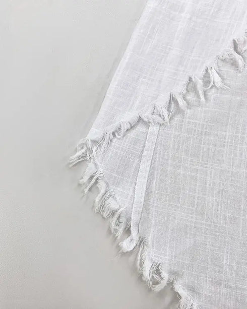 2 Pieces Outfit Button Decor One Shoulder Turn-Up Sleeves Slit Raw Edges Top and Casual Drawstring Elastic Waist Wide Leg Pants Set white