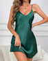 Contrast Lace V-Neck Spaghetti Strap Babydoll Sexy Backless Satin Sleep Dress green