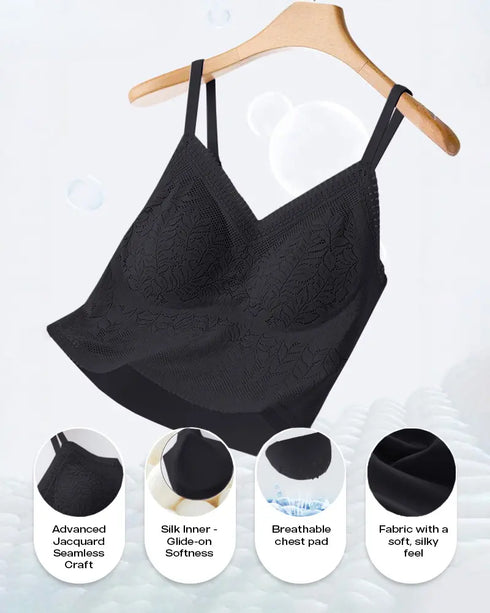 Lace V-Neck Adjustable Spaghetti Strap Bralette Camisoles Sexy Soft Crop Cami Top black