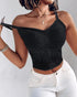 Lace V-Neck Adjustable Spaghetti Strap Bralette Camisoles Sexy Soft Crop Cami Top black