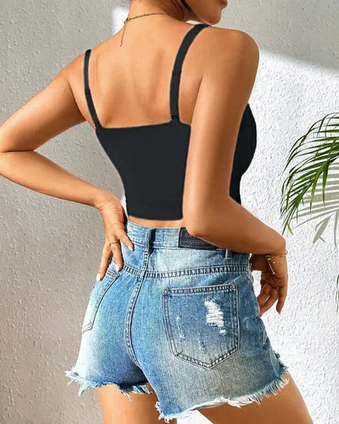 Lace V-Neck Adjustable Spaghetti Strap Bralette Camisoles Sexy Soft Crop Cami Top black