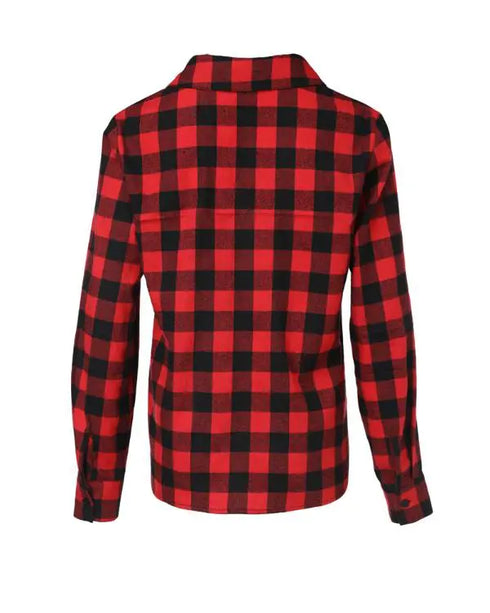 Plaid Pattern Button Down Shirts Long Sleeve Shackets Casual Blouse Top red