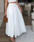 2 Pieces Outfit Lace Hollow Out Sleeveless Crop Top and Casual High Waist A Line Skirt Set white