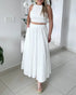 2 Pieces Outfit Lace Hollow Out Sleeveless Crop Top and Casual High Waist A Line Skirt Set white