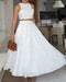 2 Pieces Outfit Lace Hollow Out Sleeveless Crop Top and Casual High Waist A Line Skirt Set white