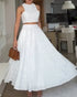 2 Pieces Outfit Lace Hollow Out Sleeveless Crop Top and Casual High Waist A Line Skirt Set white