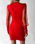 Beaded Mesh Long Sleeve Dress V-Neck Ruched Mini Cocktail Party Dress red