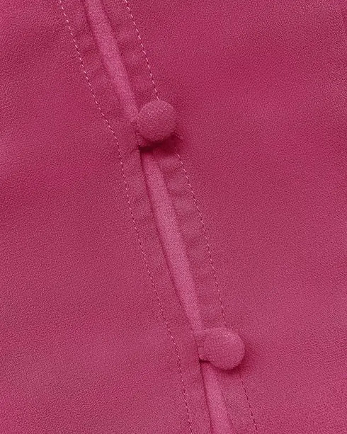 Ombre V Neck Shoulder Asymmetrical Ruffles Blouse Casual Button Front Long Sleeve Top hot pink