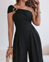 Cold Shoulder Ruched Buckle Wide Leg Jumpsuit black